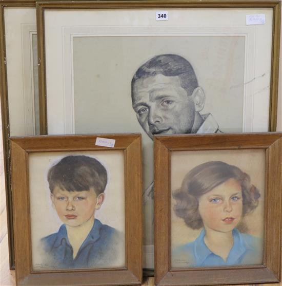 Michilis Chalminskley, pair of pastels, portraits of children dated 1940 and two other portraits of gentlemen, largest 73 x 60cm
